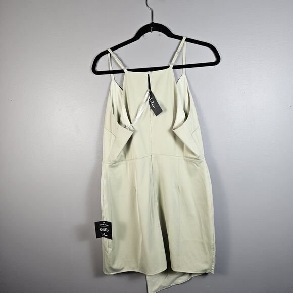 Lulus What a Stunner Sage Green Satin Asymmetrical Mini Dress XL NWT Elegant - Picture 3 of 9